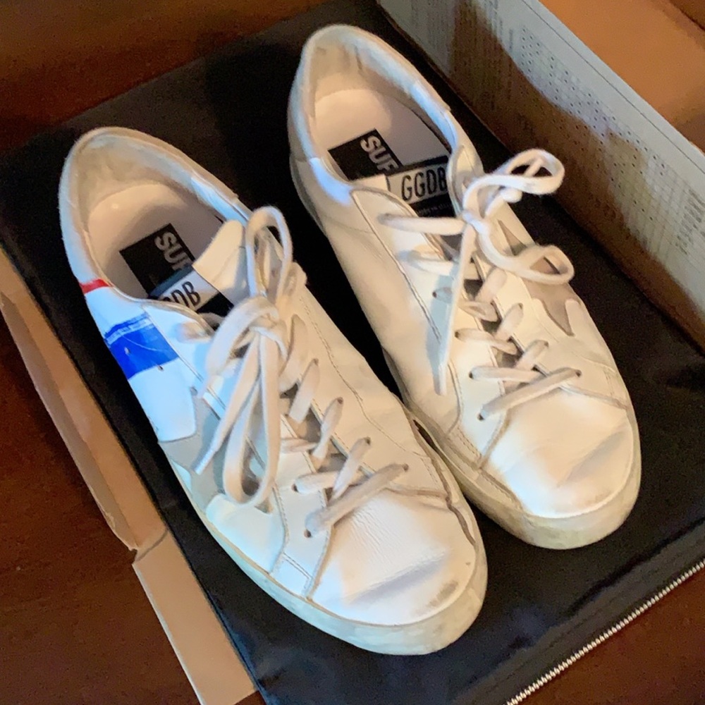 Golden Goose Superstar white-silver stripe shoes